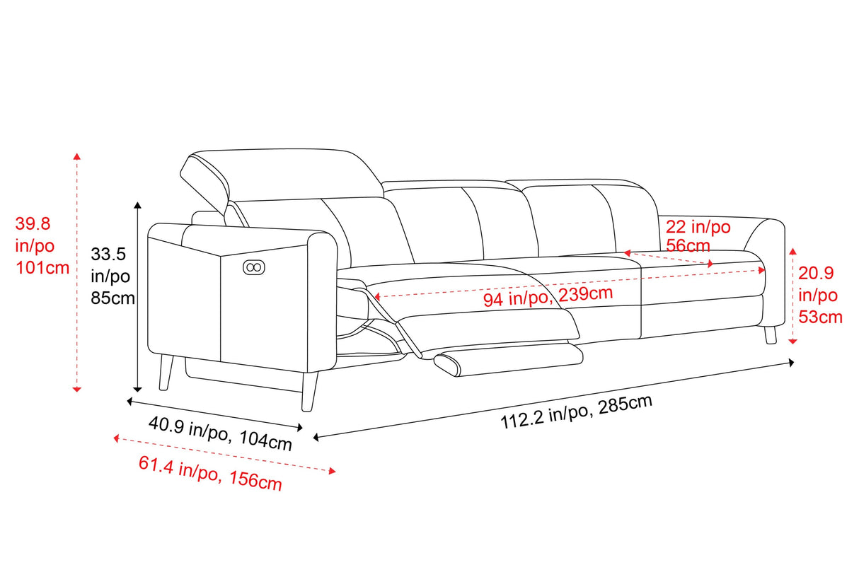 Valencia Elodie Top Grain Leather Three Seats with Double Recliners Sofa, Beige