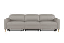 Valencia Elodie Top Grain Leather Three Seats with Double Recliners Sofa, Light Grey