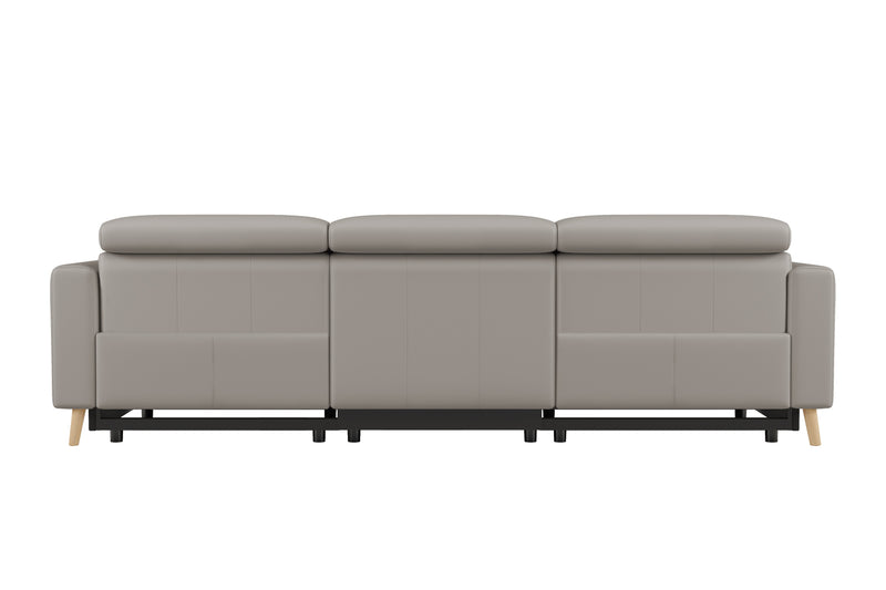 Valencia Elodie Top Grain Leather Three Seats with Double Recliners Sofa, Light Grey
