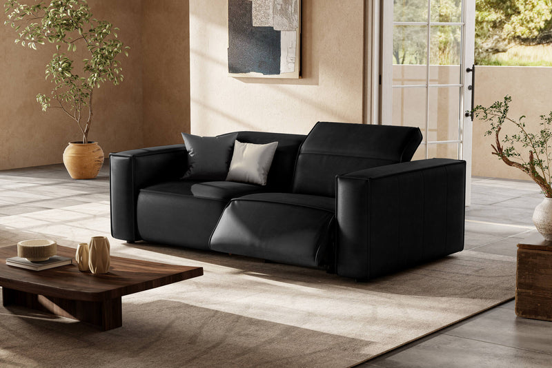Valencia Emery Leather Recliner Loveseat Sofa, Black