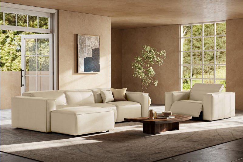 Valencia Emery Leather Sectional Sofa, Recliner Three Seats with Left Chaise, Beige