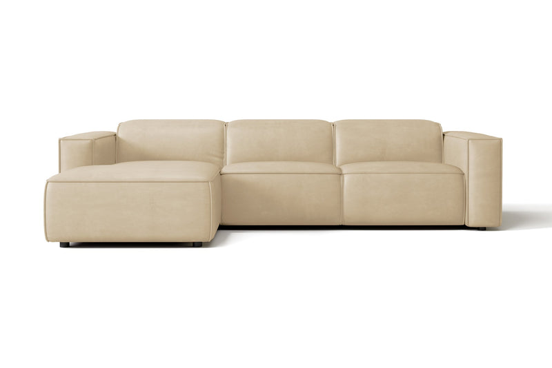 Valencia Emery Leather Sectional Sofa, Recliner Three Seats with Left Chaise, Beige