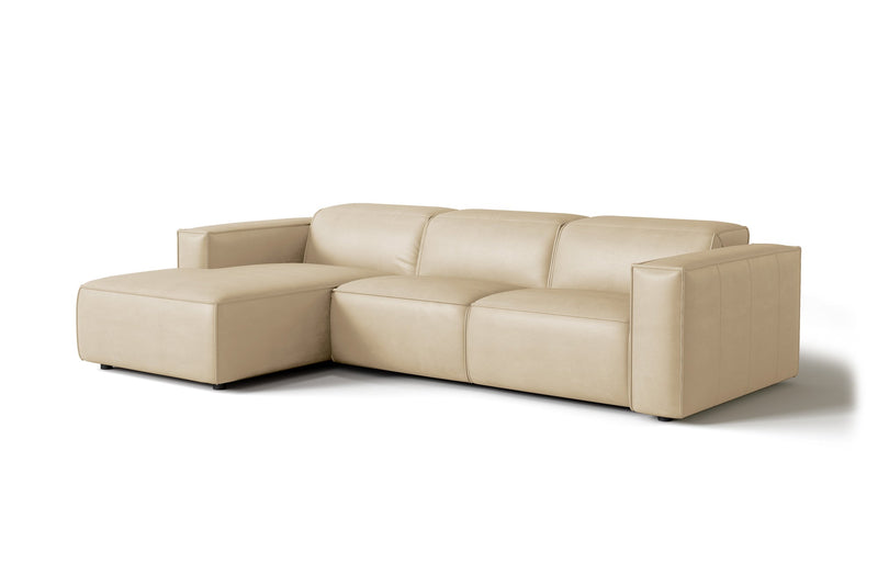 Valencia Emery Leather Sectional Sofa, Recliner Three Seats with Left Chaise, Beige