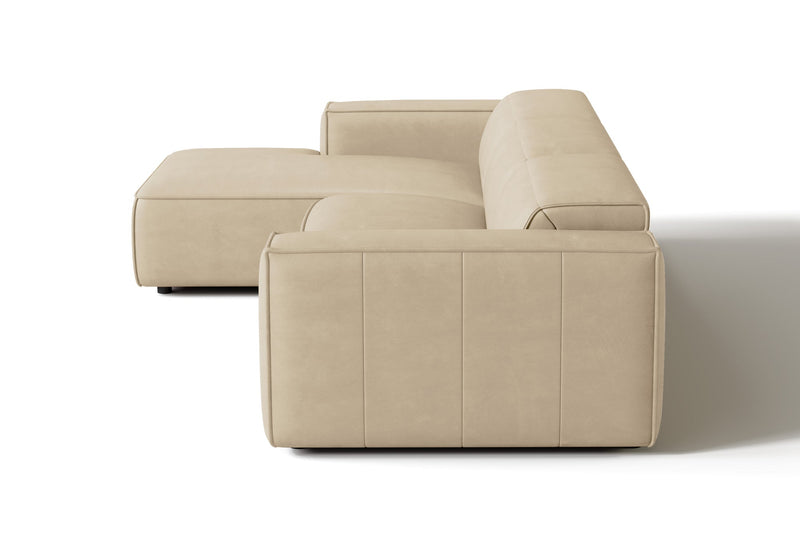 Valencia Emery Leather Sectional Sofa, Recliner Three Seats with Left Chaise, Beige