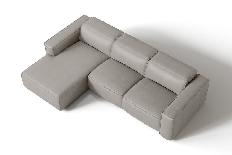 Valencia Emery Leather Sectional Sofa, Recliner Three Seats with Left Chaise, Light Grey