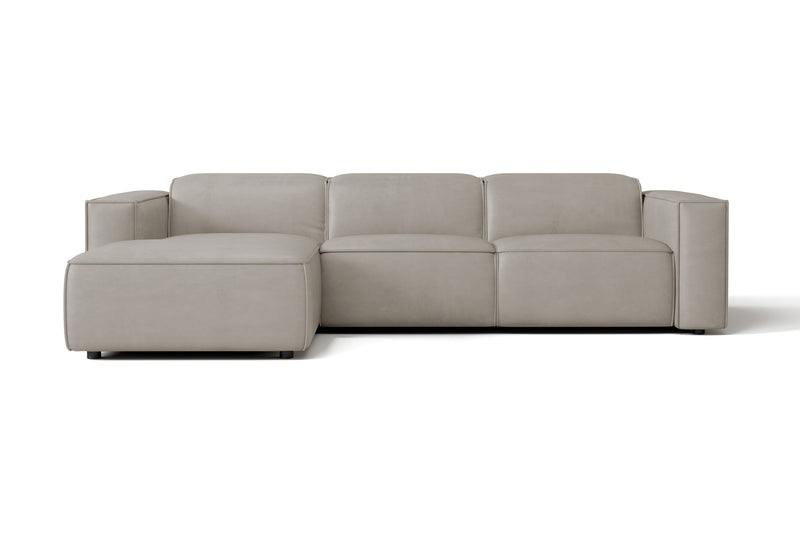 Valencia Emery Leather Sectional Sofa, Recliner Three Seats with Left Chaise, Light Grey