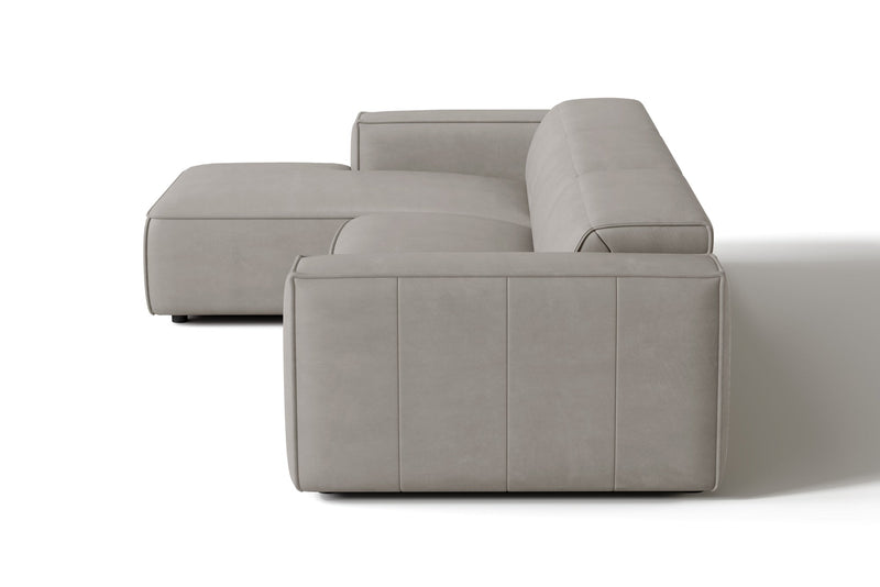 Valencia Emery Leather Sectional Sofa, Recliner Three Seats with Left Chaise, Light Grey
