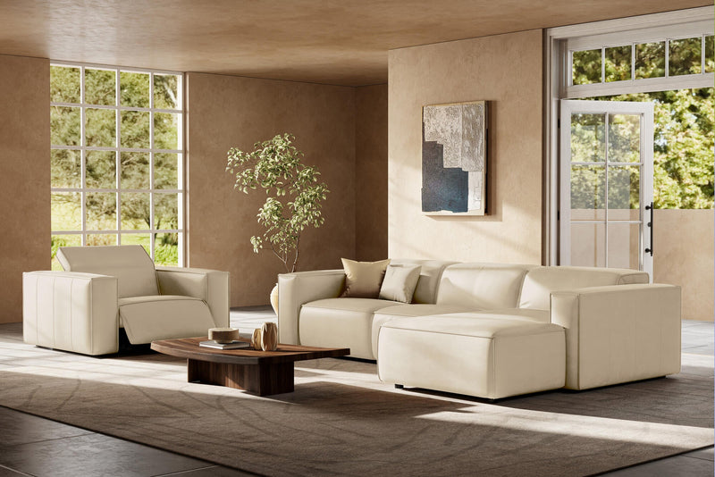 Valencia Emery Leather Sectional Sofa, Recliner Three Seats with Right Chaise, Beige