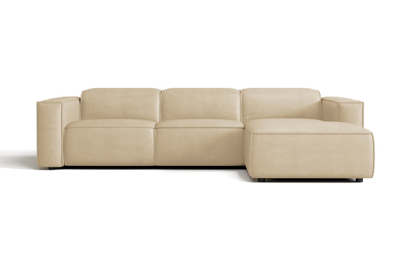 Valencia Emery Leather Sectional Sofa, Recliner Three Seats with Right Chaise, Beige