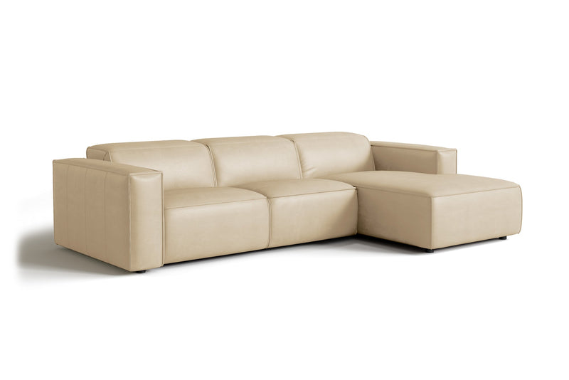 Valencia Emery Leather Sectional Sofa, Recliner Three Seats with Right Chaise, Beige