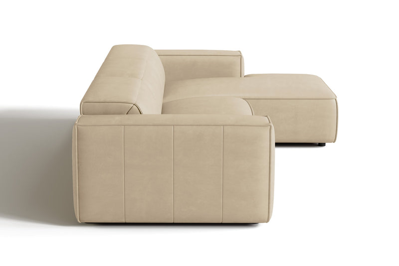Valencia Emery Leather Sectional Sofa, Recliner Three Seats with Right Chaise, Beige