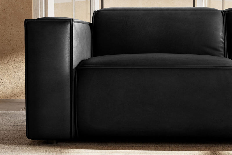 Valencia Emery Leather Sectional Sofa, Recliner Three Seats with Right Chaise, Black