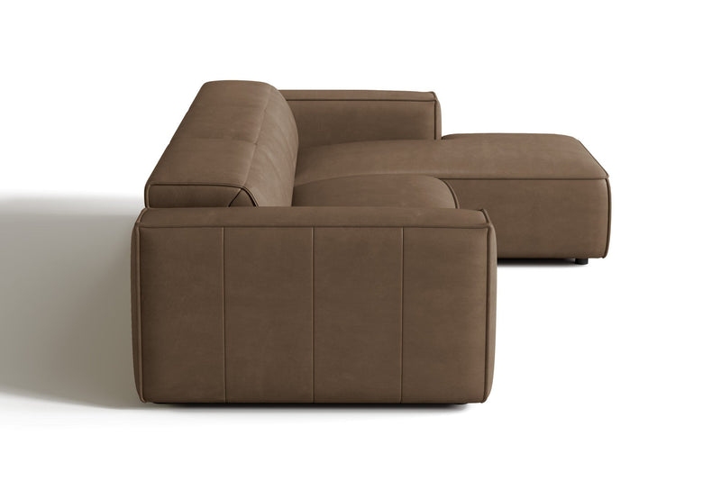 Valencia Emery Leather Sectional Sofa, Recliner Three Seats with Right Chaise, Brown