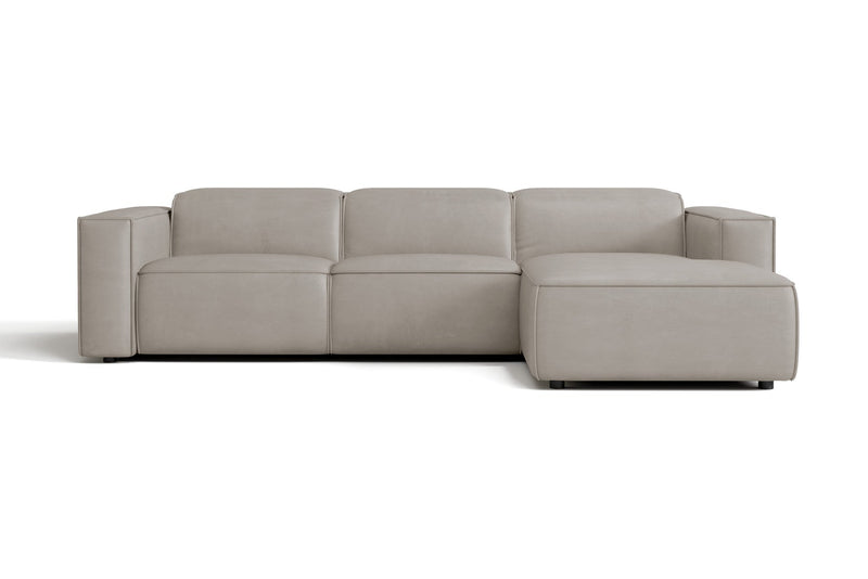 Valencia Emery Leather Sectional Sofa, Recliner Three Seats with Right Chaise, Light Grey