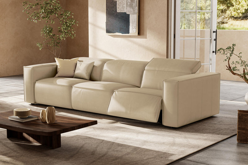 Valencia Emery Leather Recliner Three Seats Sofa, Beige