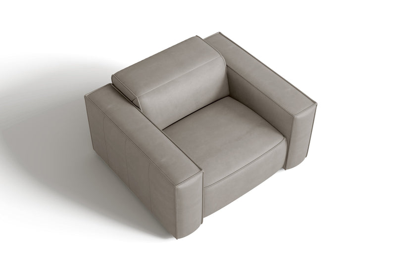 Valencia Emery Top Grain Leather Recliner Seat, Light Grey