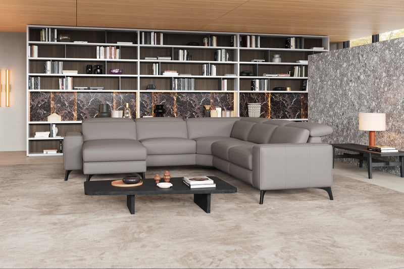 Valencia Esther Top Grain Leather Sofa, L-Shape with Left Chaise, Light Grey