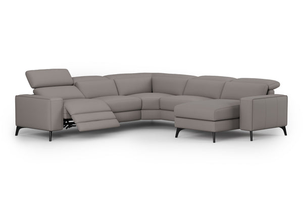 Valencia Esther Top Grain Leather Sofa, L-Shape with Right Chaise, Light Grey