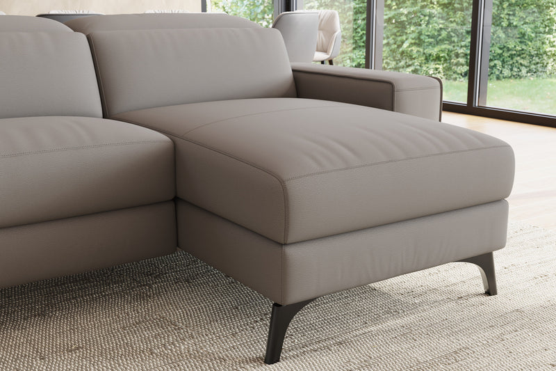 Valencia Esther Top Grain Leather Sofa, L-Shape with Right Chaise, Light Grey