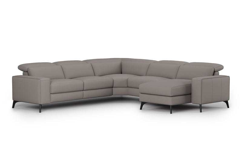 Valencia Esther Top Grain Leather Sofa, L-Shape with Right Chaise, Light Grey