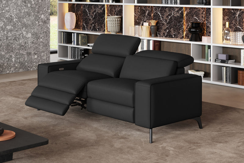 Valencia Esther Top Grain Leather Loveseat Sofa, Black