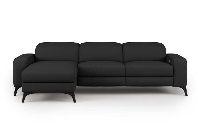 Valencia Esther Top Grain Leather Sofa, Three Seats with Left Chaise, Black