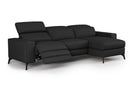 Valencia Esther Top Grain Leather Sofa, Three Seats with Right Chaise, Black