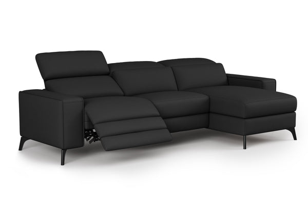 Valencia Esther Top Grain Leather Sofa, Three Seats with Right Chaise, Black