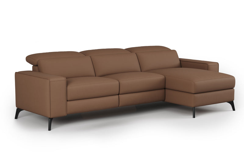 Valencia Esther Top Grain Leather Sofa, Three Seats with Right Chaise, Brown