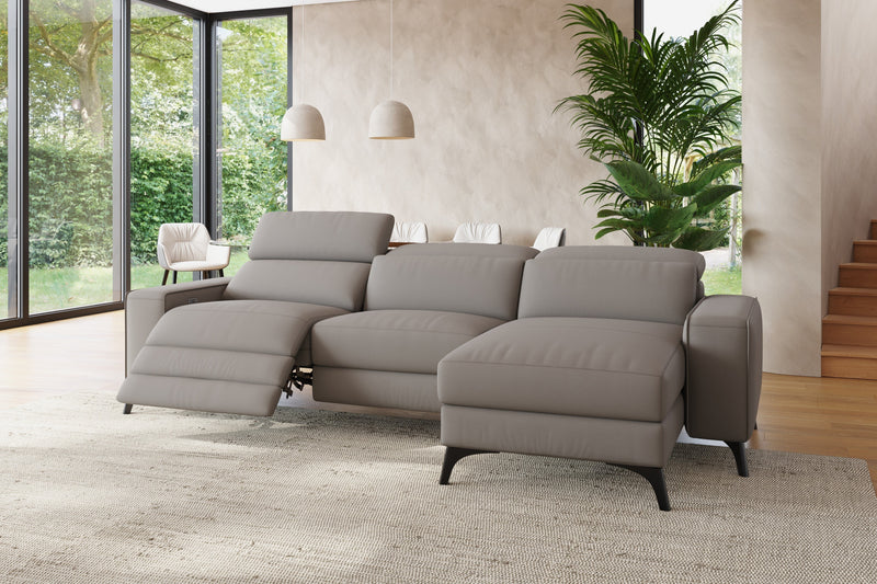 Valencia Esther Top Grain Leather Sofa, Three Seats with Right Chaise, Light Grey