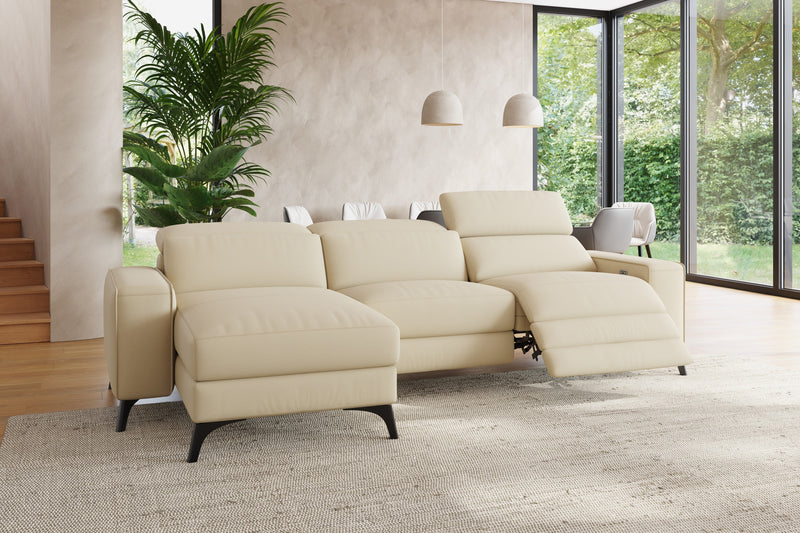 Valencia Esther Top Grain Leather Sofa, Three Seats with Left Chaise, Beige