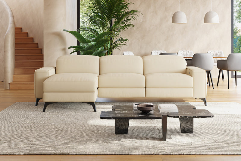 Valencia Esther Top Grain Leather Sofa, Three Seats with Left Chaise, Beige