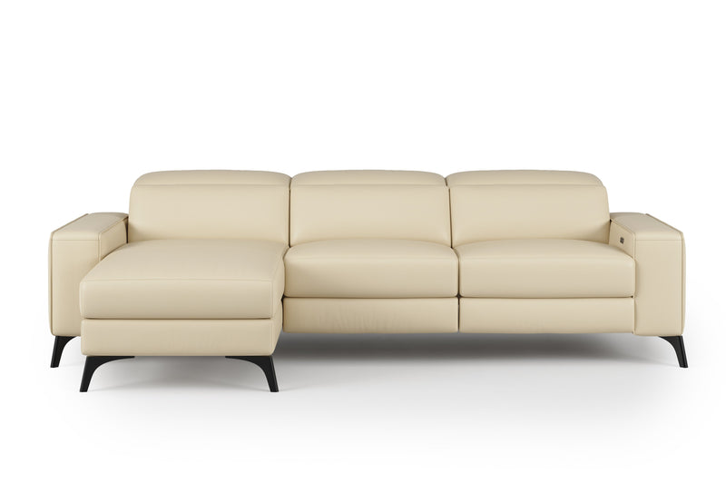 Valencia Esther Top Grain Leather Sofa, Three Seats with Left Chaise, Beige