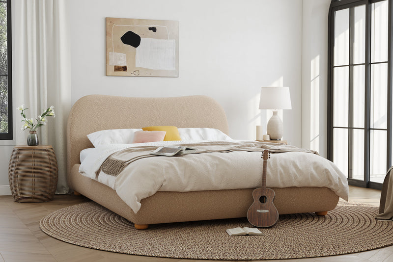 Valencia Etta Upholstered Fabric King Bed Frame, Beige