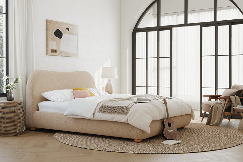 Valencia Etta Upholstered Fabric King Bed Frame, Beige