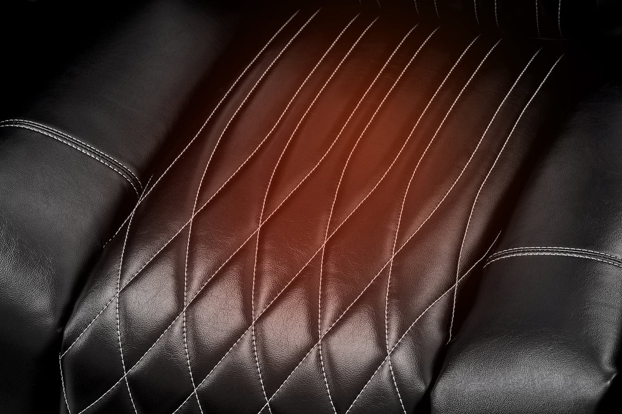 Valencia 2025 New Tuscany Executive Heat & Massage Leather Home Theater Seating Row of 3 Loveseat Left, Midnight Black