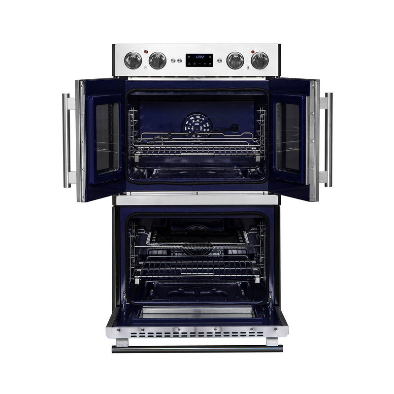 FORNO Gallico 30" 7.36 cu. ft. French Door Double Electric Wall Oven with Telescopic Racks, Air Fry, Self-Clean and Sous Vide, FBOEL1388-30