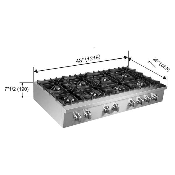 FORNO Cossato 48" Gas Rangetop with 8 Sealed Burners in Stainless Steel, FCTGS5737-48