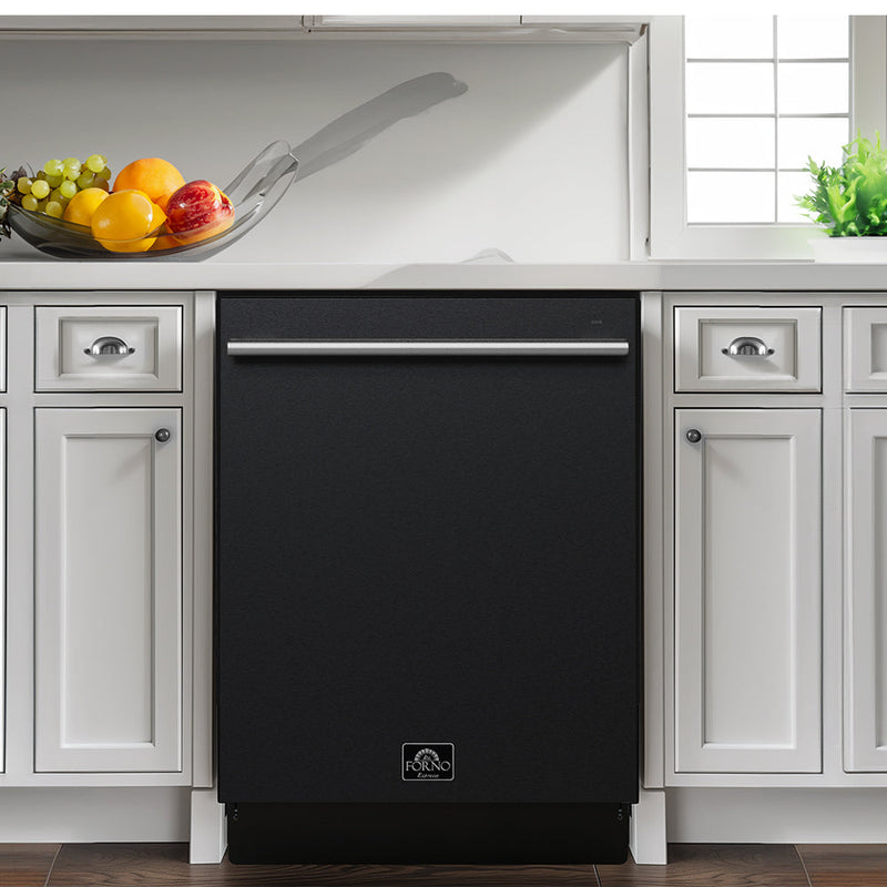FORNO Espresso Romano 24" Built-In Tall Tub Dishwasher in Black with Silver Handles, FDWBI8035-24BLK