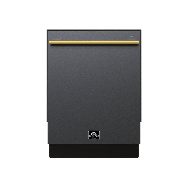 FORNO Espresso Romano 24" Built-In Tall Tub Dishwasher in Black with Antique Brass Handles, FDWBI8035-24BLK