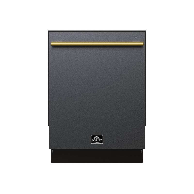 FORNO Espresso Romano 24" Built-In Tall Tub Dishwasher in Black with Antique Brass Handles, FDWBI8035-24BLK