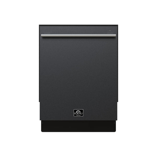 FORNO Espresso Romano 24" Built-In Tall Tub Dishwasher in Black with Silver Handles, FDWBI8035-24BLK