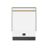 FORNO Espresso Romano 24" Built-In Tall Tub Dishwasher in White with Antique Brass Handles, FDWBI8035-24WHT