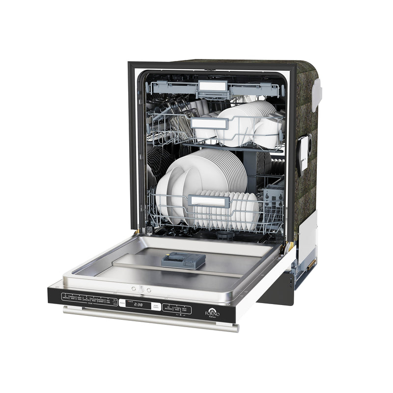 FORNO Espresso Romano 24" Built-In Tall Tub Dishwasher in White with Silver Handles, FDWBI8035-24WHT
