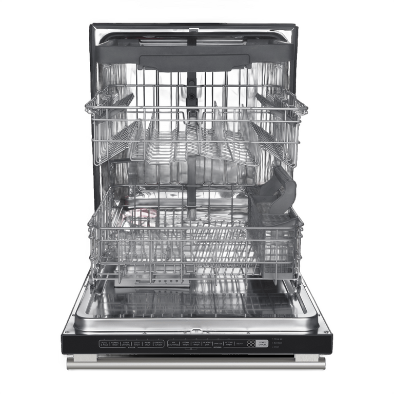 FORNO Espresso Package - 30" Electric Range, Range Hood, Refrigerator and Dishwasher in White with Antique Brass Handles