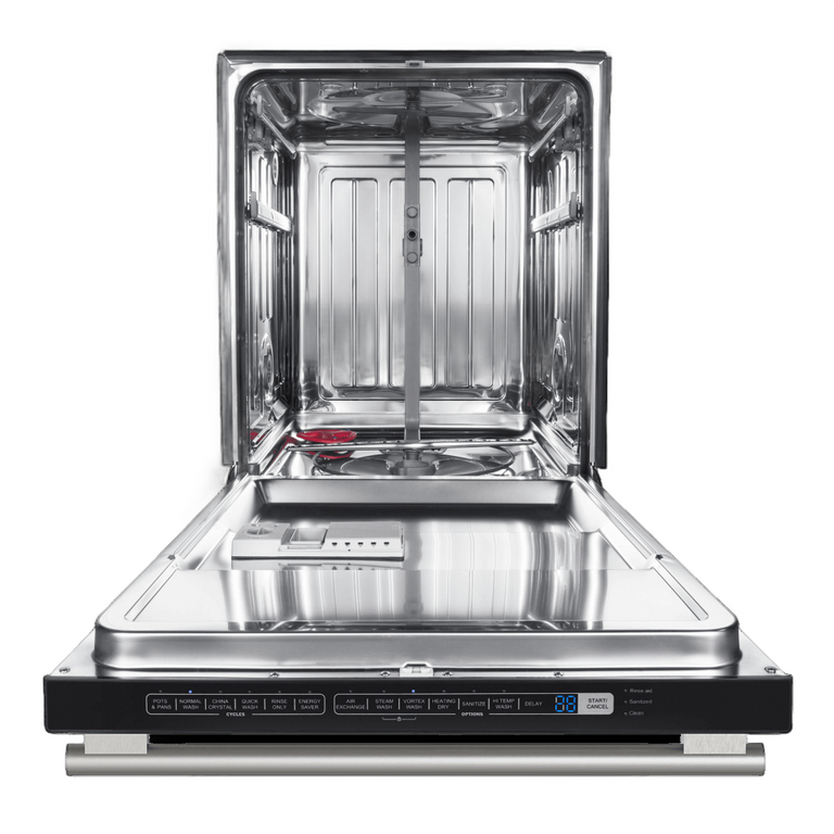 FORNO Espresso Package - 36" Refrigerator and Dishwasher in Black with Silver Handles