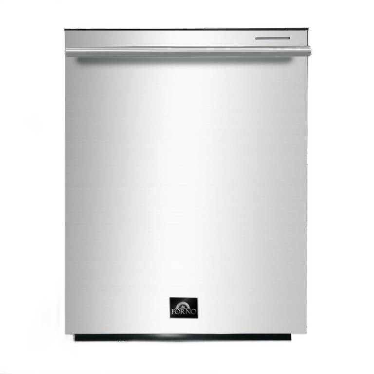 FORNO Espresso Package - 30" Electric Range, Range Hood, Refrigerator and Dishwasher in Stainless Steel with Silver Handles