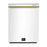FORNO Espresso Pozzo 24" Built-In Dishwasher in White with Antique Brass Handles, FDWBI8067-24WHT