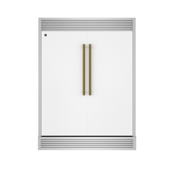 FORNO Maderno 60" 27.2 cu.ft. Convertible Refrigerator and Freezer with Grill Trim Kit in White with Antique Brass Handles, FFFFD1722-60SG-WHT