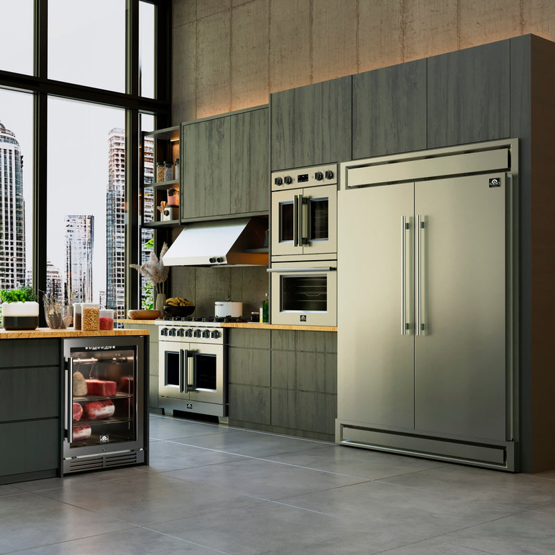 FORNO Gallico 30" 7.36 cu. ft. French Door Double Electric Wall Oven with Telescopic Racks, Air Fry, Self-Clean and Sous Vide, FBOEL1388-30